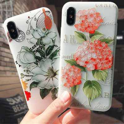Accesorios para celulares al por mayor flores relieve pintura colorida decoración fundas iPhone Xs