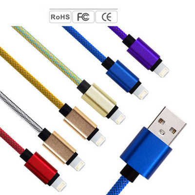 Nylon trenzado iOS cable de datos USB de carga rápida sync iPhone cable por mayor