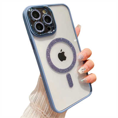 Coque iPhone 15 transparente esthétiques MagSafe étui paillettes couverture silicone