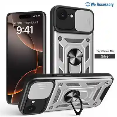 Wholesale iPhone 16e Armor case with push-window lens protection magnetic holder