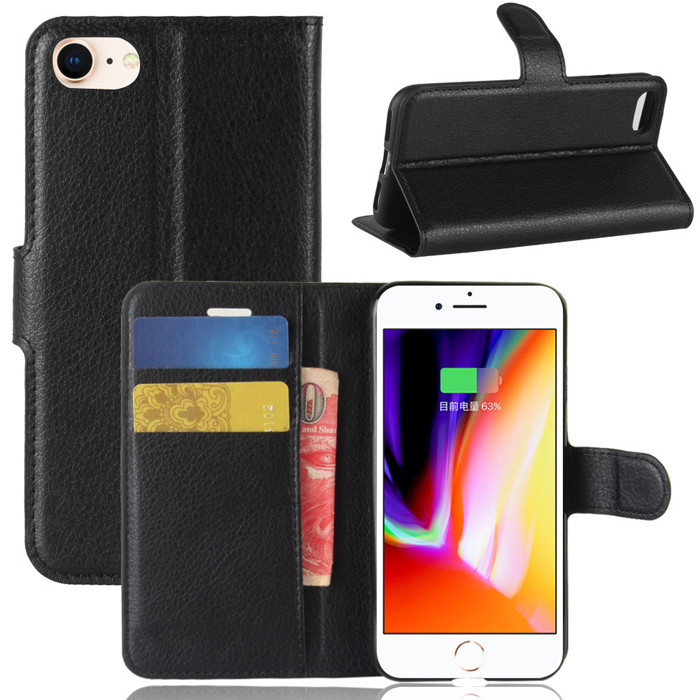 Großhandel Litschi Muster PU Leder Geldbörse Flip Stand Telefon hüllen für iPhone 8