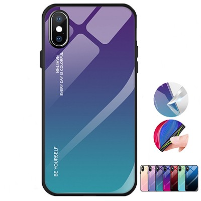 Großhandel schutz etui iPhone Xs hülle mit farbverlauf farbwechsel Panzerglas