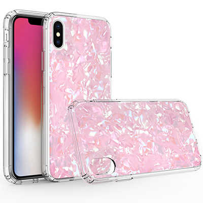 Wholesale transparent shell pattern iPhone Xs case with air bag extension stand holder