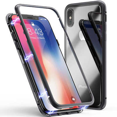 Factory magnetic phone case iPhone Xs Max metal frame tempered glass back cover