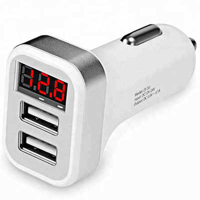 Phone accessories white label dual USB ports LED display screen car charger