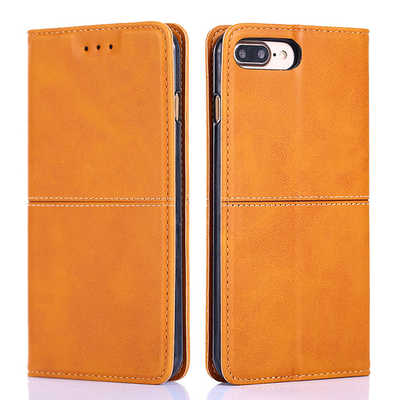 Wholesale new fashion leather cowhide lines iPhone 8 wallet case with card slot