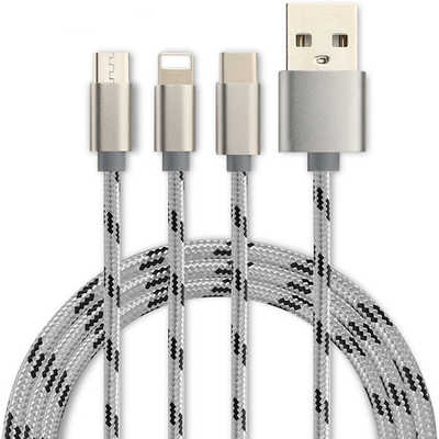 Wholesale 3in1 USB data cable nylon braided universal fast charging cable Type C