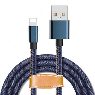 Hersteller Großhandel Jean Stil Jeansstoff schnelles Aufladen iPhone USB Daten kabel