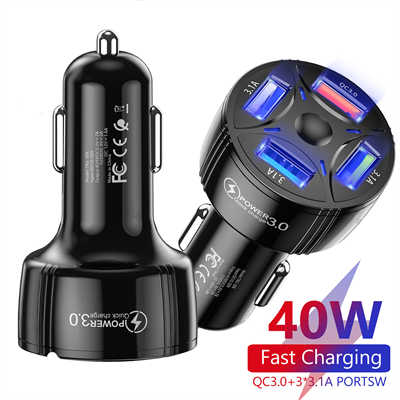 Mobile phone charger exporters car charger QC 3.0 40W fast charging 4 port 