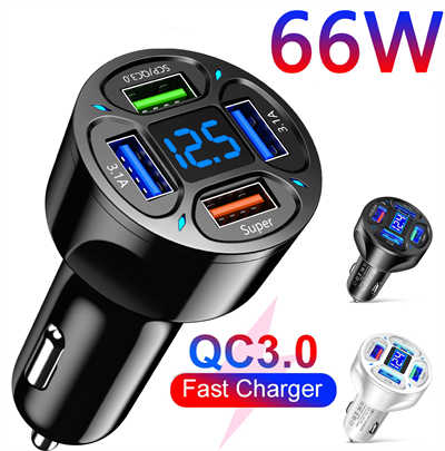 Mobile phone accessories wholesale 66W car charger 4 USB ports fast charging