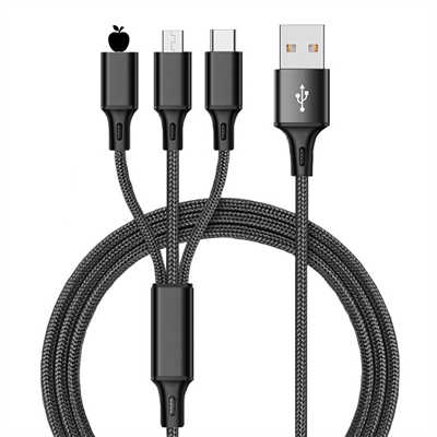 Mobile phone accessories exporter 3 in 1 braided USB cable fast charging cable