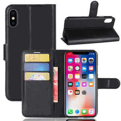 Mobile phone accessories factory premium iPhone X Plain PU wallet leather case